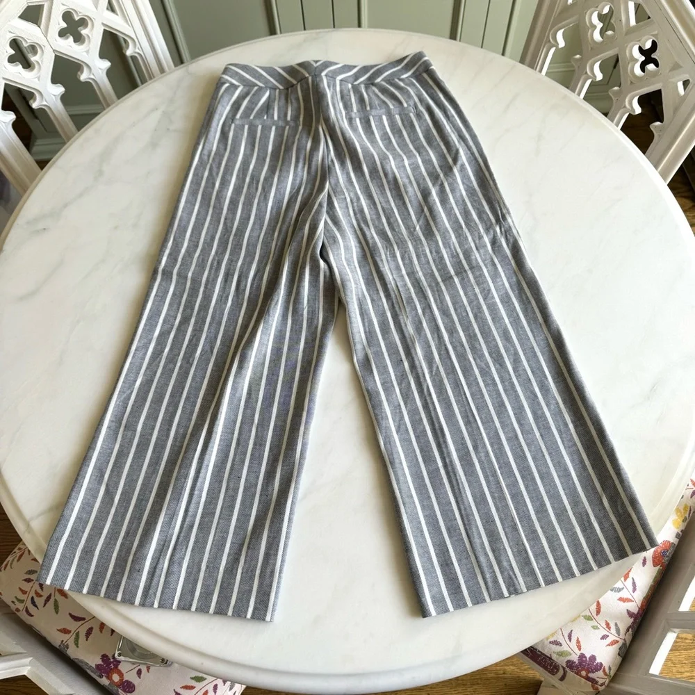 Banana Republic High Rise Wide Leg Linen Cotton Pant Striped Sz 2S